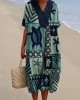 Sea Turtles & Palm Trees Geometric Art Flowy Linen Blend Dress Sea Turtles & Palm Trees Geometric Art Flowy Linen Blend Dress