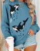 Ocean Whales Embroidery Art Vintage Cozy Sweatshirt Ocean Whales Embroidery Art Vintage Cozy Sweatshirt