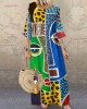 Face Geometric Abstract Art Women's Linen Maxi Dress