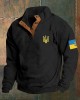 Men Support Ukrainian Trident Symbol Button Stand Collar Sweatshirt Men Support Ukrainian Trident Symbol Button Stand Collar Sweatshirt