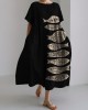 Fish Japanese Lino Art Flowy Linen Blend Maxi Dress Fish Japanese Lino Art Flowy Linen Blend Maxi Dress