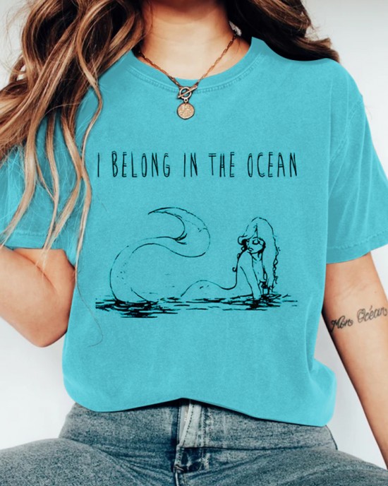 I Belong To The Ocean Mermaid Print Women's T-shirt I Belong To The Ocean Mermaid Print Women's T-shirt