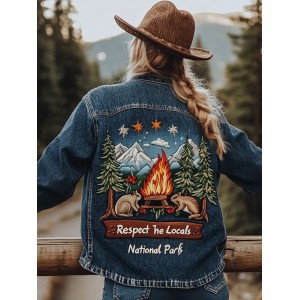 Respect The Locals Squirrel Embroidery Women's Denim Jacket