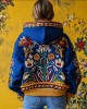 Ukraine Floral Embroidered Contrast Color Cozy Hoodie Ukraine Floral Embroidered Contrast Color Cozy Hoodie