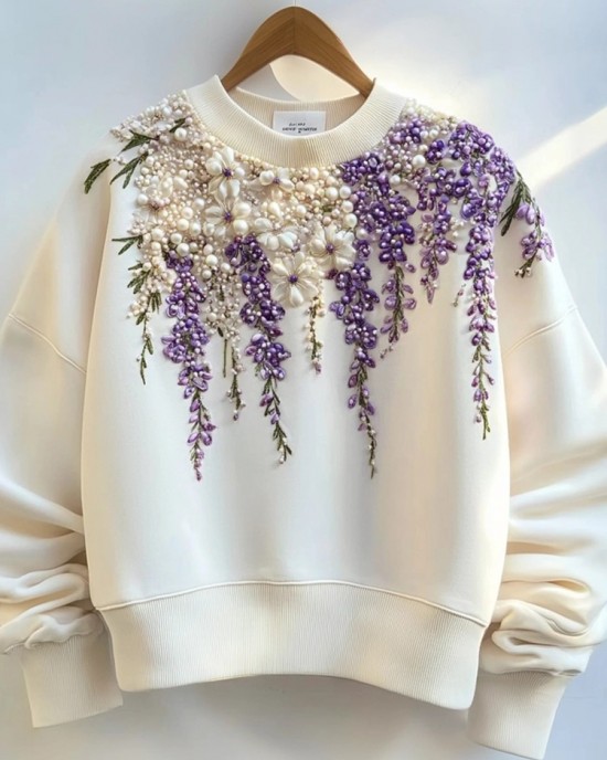 Women's Wisteria & Pearl Embroidery Art Sweatshirt Women's Wisteria & Pearl Embroidery Art Sweatshirt