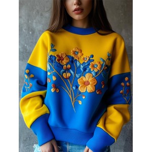 Ukraine Classy Floral Embroidered Contrast Color Sweatshirt