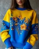 Ukraine Classy Floral Embroidered Contrast Color Sweatshirt Ukraine Classy Floral Embroidered Contrast Color Sweatshirt