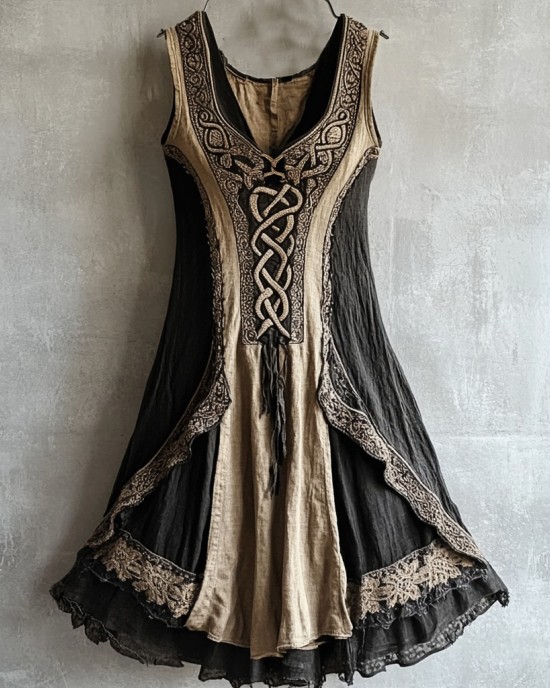 Viking Tribal Celtic Knot Lace Art Linen Tank Dress Viking Tribal Celtic Knot Lace Art Linen Tank Dress