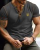 Men's Ukraine Trident Embroidered Casual Henley T-shirt Men's Ukraine Trident Embroidered Casual Henley T-shirt