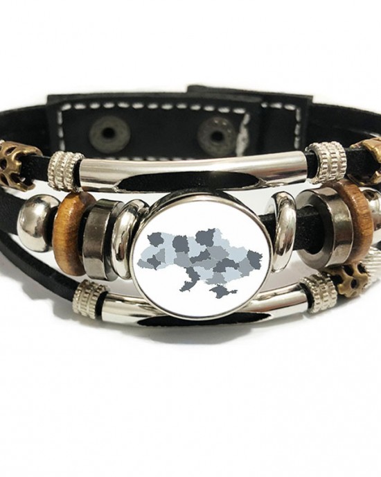 Ukraine Handmade Glass Round Snap Wide Leather Bracelet