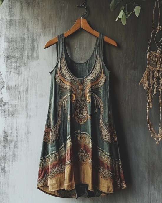 Viking Mystery Vintage Totem Linen Tank Dress Viking Mystery Vintage Totem Linen Tank Dress