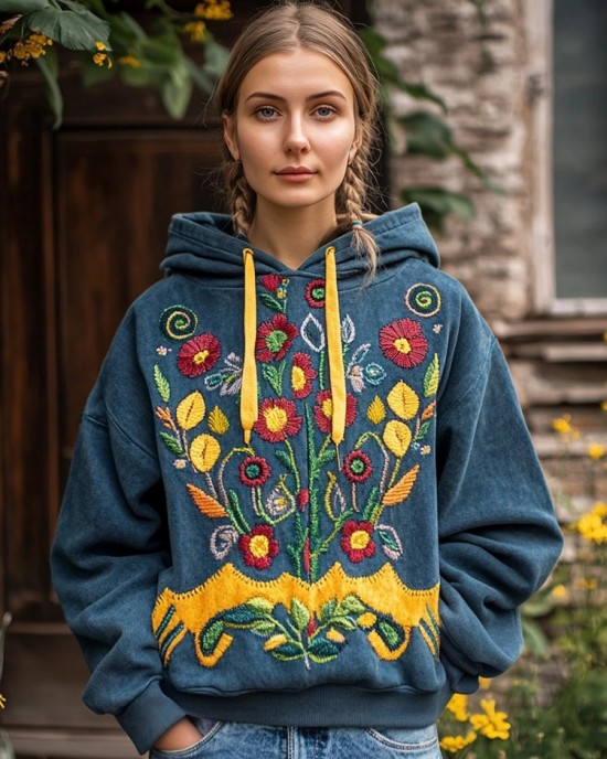 Ukrainian Folk Floral Embroidered Vintage Comfy Hoodie Ukrainian Folk Floral Embroidered Vintage Comfy Hoodie