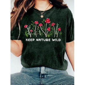 Keep Nature Wild Mushroom Embroidered Cozy T Shirt