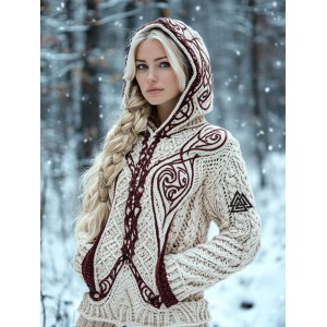Women's Viking Jacquard Celtic Knitted Hooded Sweater