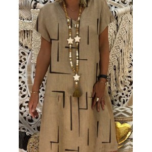 Geometric Pattern V Neck A Line Midi Dress
