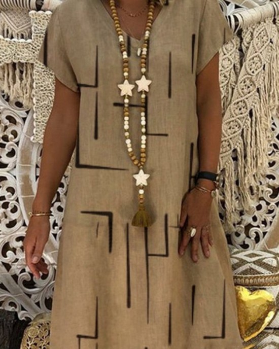 Geometric Pattern V Neck A Line Midi Dress Geometric Pattern V Neck A Line Midi Dress