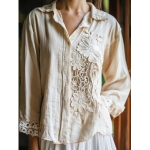 Women's Floral Lace Embroidery Art Long Sleeve Casual Shirt