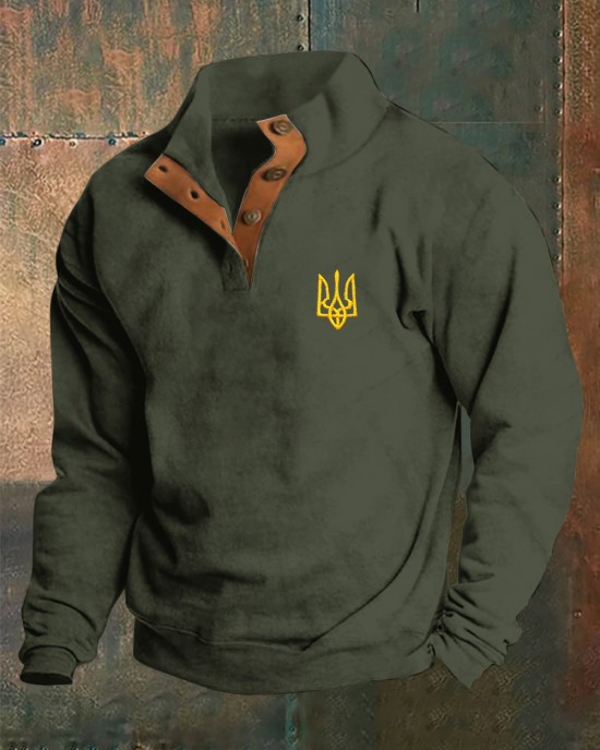 Men's Ukraine Print Stand Collar Button Sweatshirt Men's Ukraine Print Stand Collar Button Sweatshirt