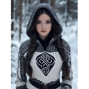 Women's Vintage Jacquard Comfort Knit Hooded Sweater