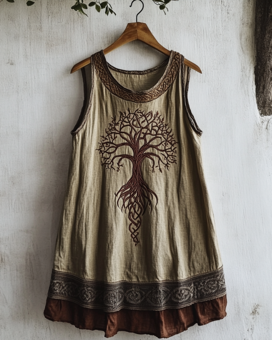 Women's Viking Tree Of Life Celtic Knot Pattern Art Linen Sleeveless Top Women's Viking Tree Of Life Celtic Knot Pattern Art Linen Sleeveless Top