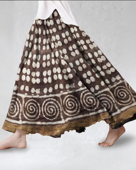 Indigo Earthy Ethnic Block Print Flowy Wide Skirt Indigo Earthy Ethnic Block Print Flowy Wide Skirt