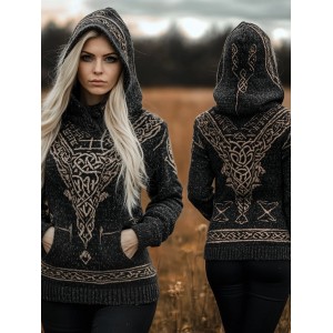 Vintage Viking Vegvisir Celtic Jacquard Hooded Sweater