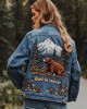 Vintage Landscape Floral And Bear Embroidered Denim Jacket Vintage Landscape Floral And Bear Embroidered Denim Jacket