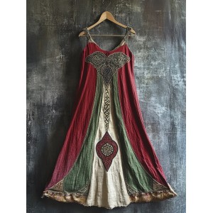 Celtic Totem Printed Vintage Linen Halter Dress