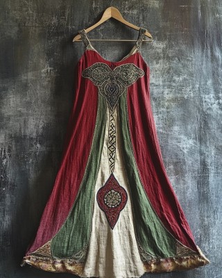 Celtic Totem Printed Vintage Linen Halter Dress