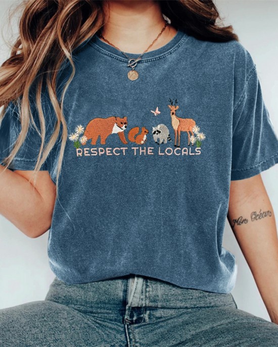 Respect The Locals Protect National Park Embroidered Washed T Shirt