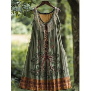Tree Of Life Vintage Linen Vest Dress