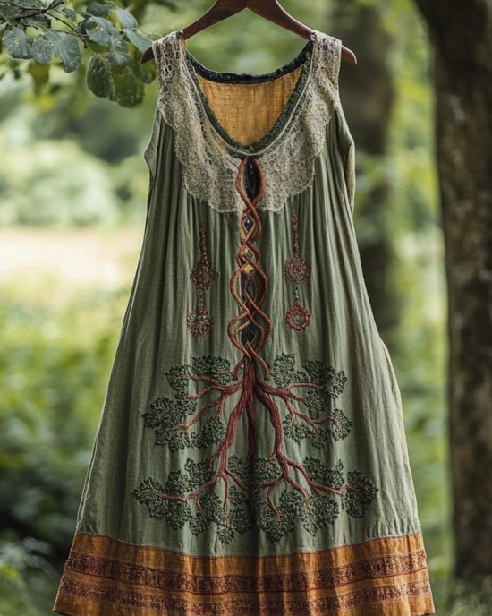 Tree Of Life Vintage Linen Vest Dress