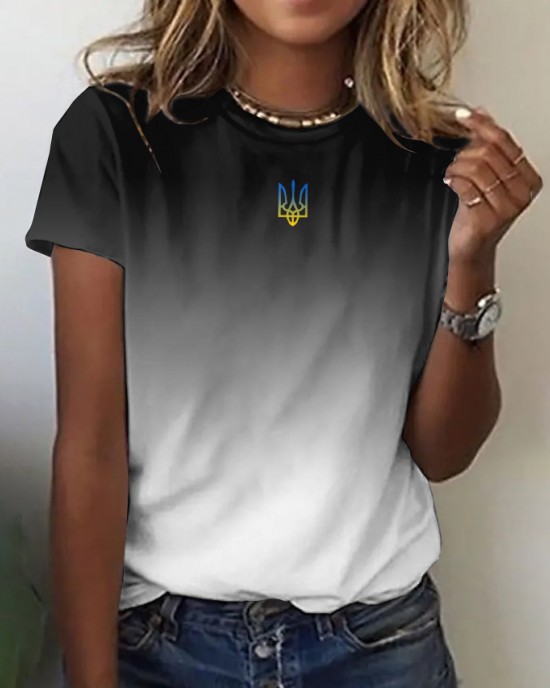 Women's Ukraine Gradient Art Print Round Neck T-shirt