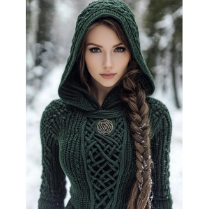 Women's Viking Style Knitted Cozy Hooded Sweater