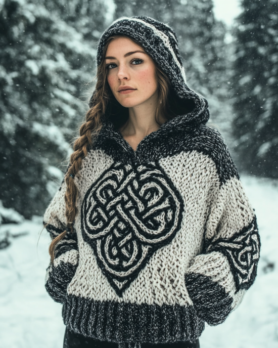 Women's Viking Totem Celtic Knot Vintage Pocket Hooded Sweater