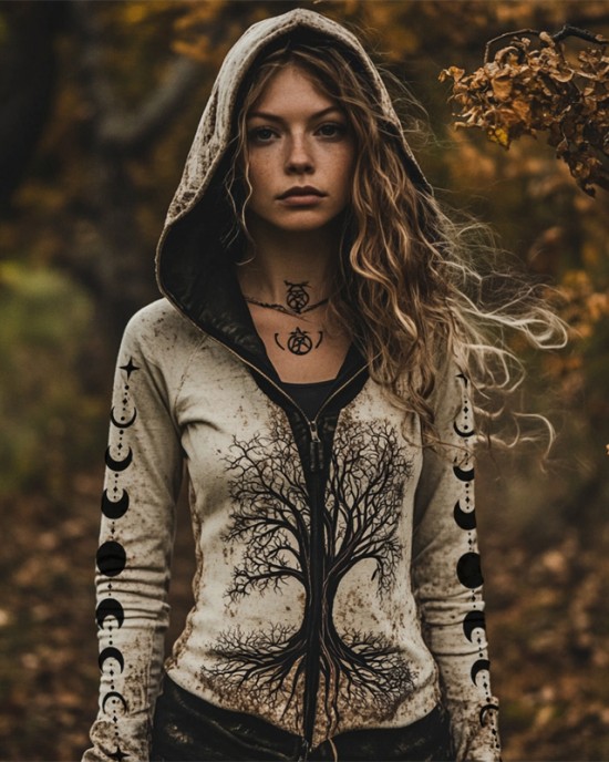 Tree Of Life Moon Phase Mystical Handmade Hoodie Tree Of Life Moon Phase Mystical Handmade Hoodie