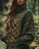 Classic Celtic Knot Jacquard Contrast Color Turtleneck Sweater