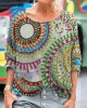 Floral Stitch Embroidery Pattern Women's Linen Long Sleeve T-shirt Floral Stitch Embroidery Pattern Women's Linen Long Sleeve T-shirt