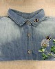 Cottage Bees & Clovers Embroidered Washed Denim Blouse Cottage Bees & Clovers Embroidered Washed Denim Blouse