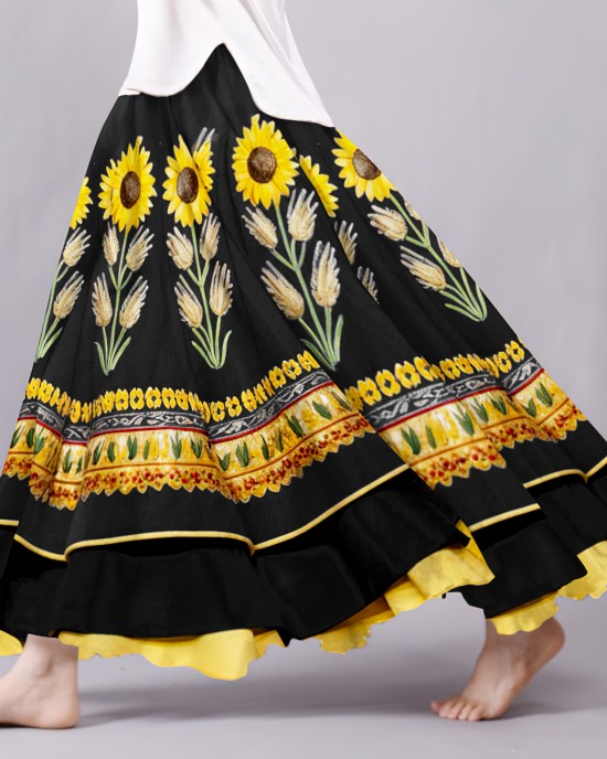 Hope Peace Forever Ukraine Inspired Pattern Flowy Wide Skirt Hope Peace Forever Ukraine Inspired Pattern Flowy Wide Skirt