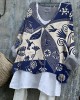Japanese Flower Bird Geometric Pattern Women's Linen Shirt