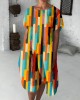 Retro Color Block Abstract Art Linen Blend Midi Dress Retro Color Block Abstract Art Linen Blend Midi Dress