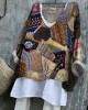 Geometric Stitching Pattern Vintage Women's Linen Shirt Geometric Stitching Pattern Vintage Women's Linen Shirt