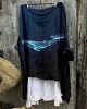 Ocean Whale Art Graphic Linen Blend Flowy Tunic Ocean Whale Art Graphic Linen Blend Flowy Tunic