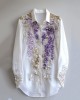 Women's Purple Floral Embroidered Art Linen Blend Shirt Women's Purple Floral Embroidered Art Linen Blend Shirt