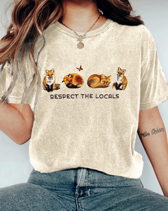 Respect The Locals Foxes Embroidered Washed T Shirt
