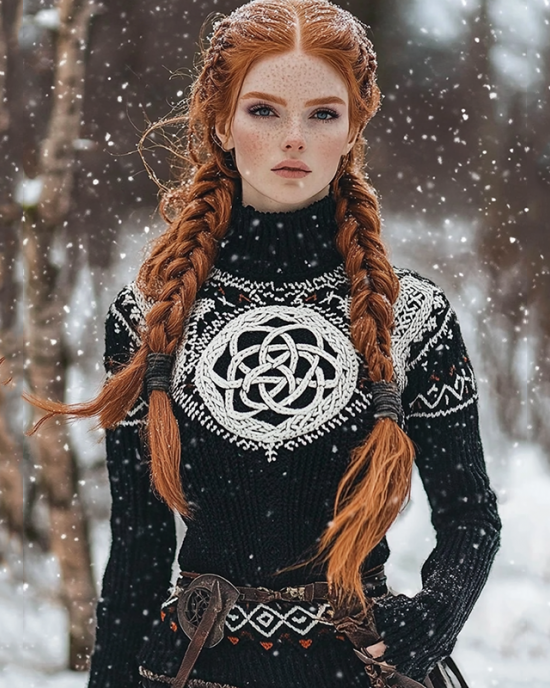 Women's Viking Style Celtic Knot Knitted High Neck Sweater Women's Viking Style Celtic Knot Knitted High Neck Sweater