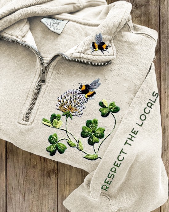 Respect The Locals Bees & Clovers Embroidered Zip Up Sweatshirt Respect The Locals Bees & Clovers Embroidered Zip Up Sweatshirt