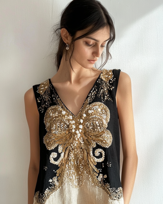 Women's Viking Cthulhu Celtic Gold Foil Design Linen Top Women's Viking Cthulhu Celtic Gold Foil Design Linen Top
