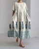 Fish Sea Waves Japanese Lino Art Bottom Linen Blend Maxi Dress